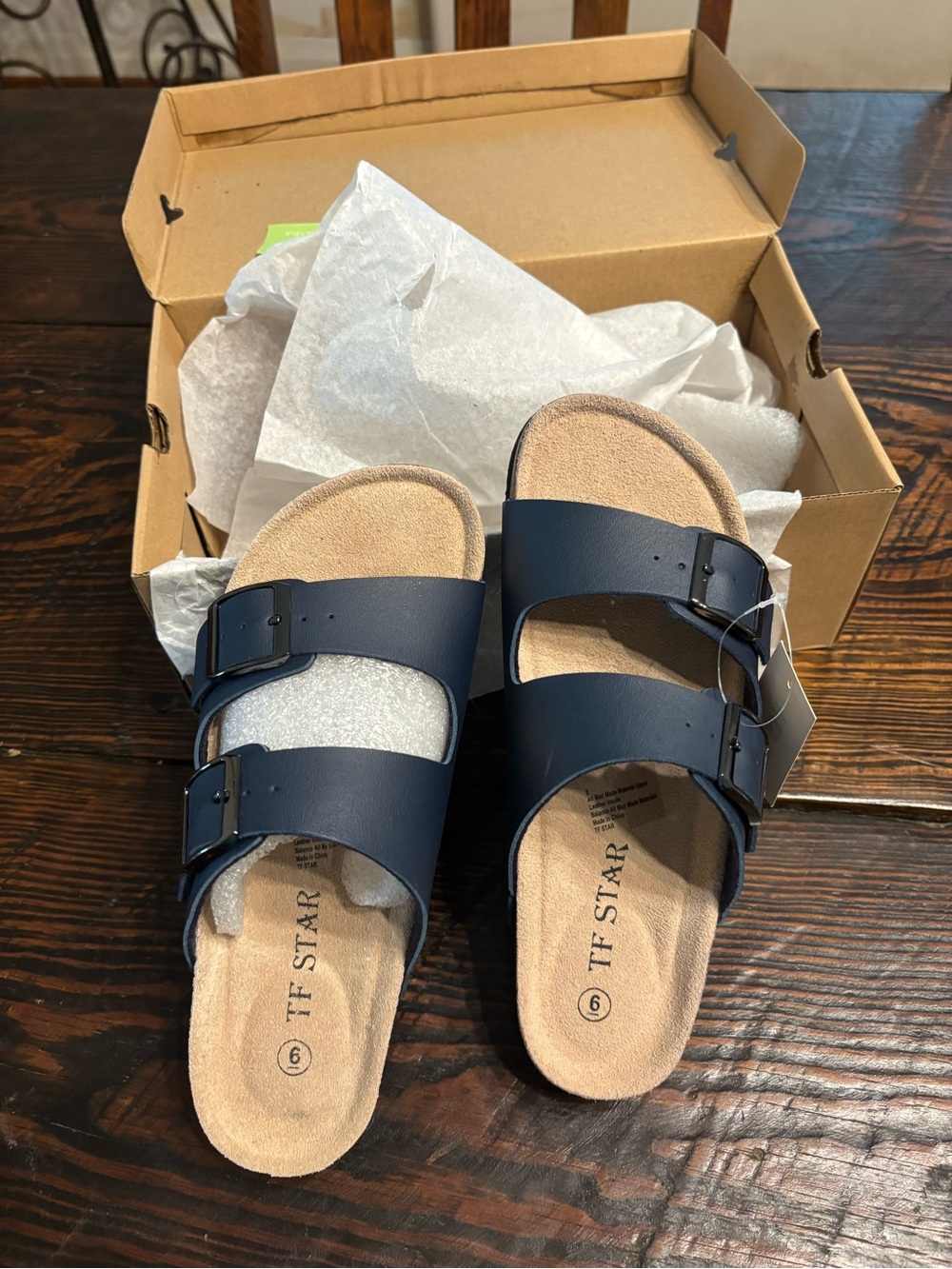 TF Star Women’s Navy Double-Buckle Slide Sandals